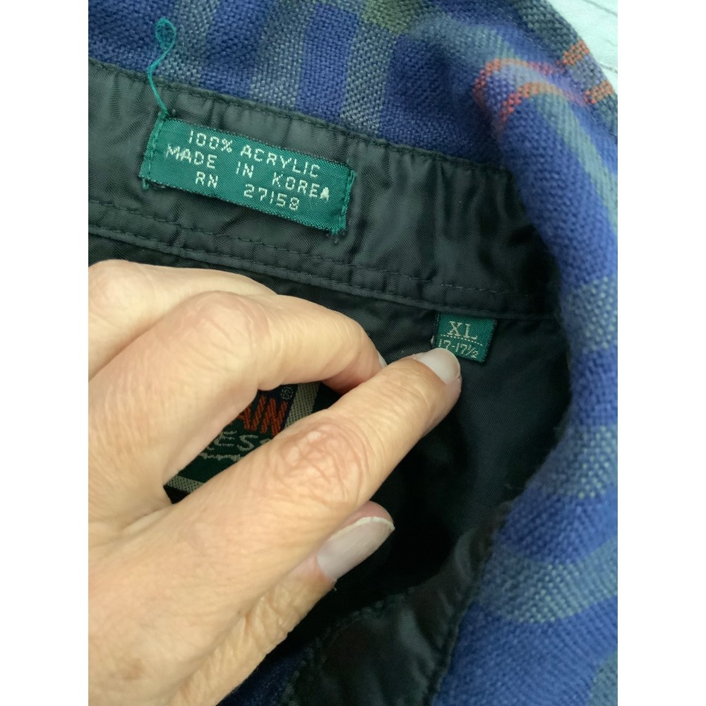 Vintage Mountain Express Plaid Flannel Shirt Mens XL Purple Green Lined Button - Picture 3 of 3